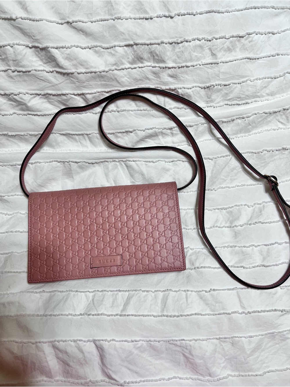 Gucci Rose Pink Embossed GG Crossbody Wallet Microguccissima
